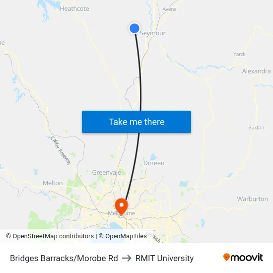 Bridges Barracks/Morobe Rd to RMIT University map