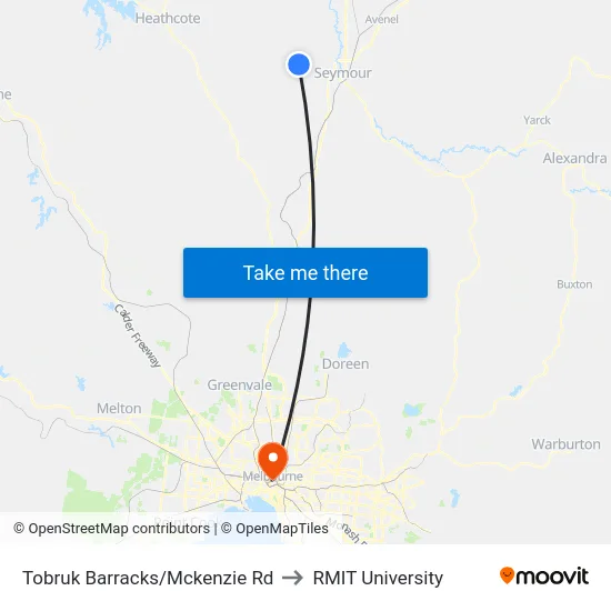 Tobruk Barracks/Mckenzie Rd to RMIT University map
