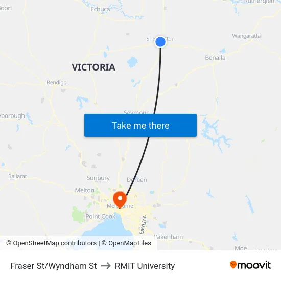 Fraser St/Wyndham St to RMIT University map