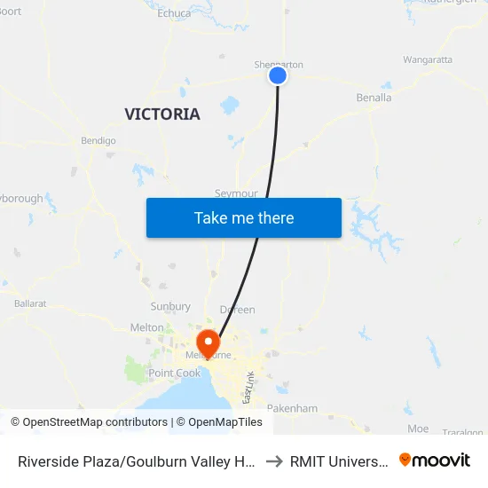 Riverside Plaza/Goulburn Valley Hwy to RMIT University map