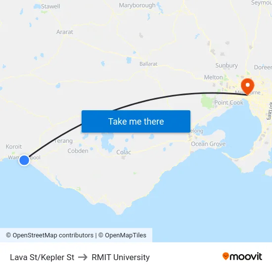 Lava St/Kepler St to RMIT University map