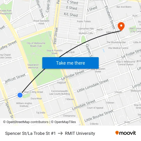 Spencer St/La Trobe St #1 to RMIT University map