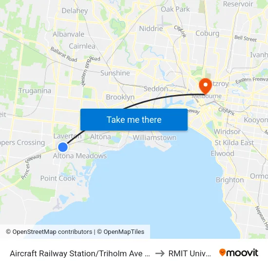 Aircraft Station/Triholm Ave to RMIT University map