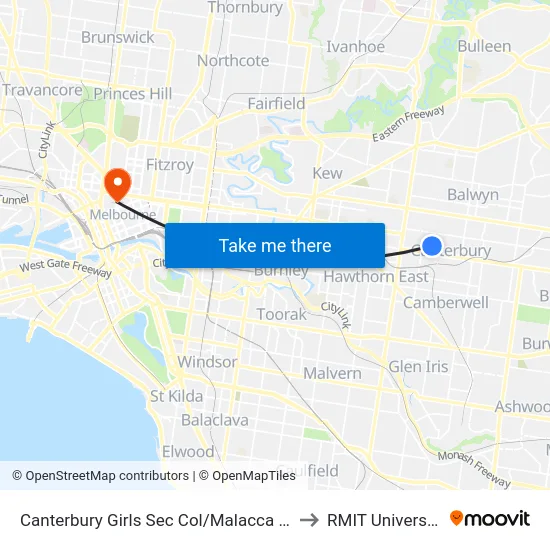 Canterbury Girls Sec Col/Malacca Rd to RMIT University map