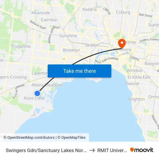Swingers Gdn/Sanctuary Lakes North Bvd to RMIT University map
