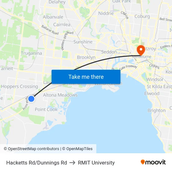 Hacketts Rd/Dunnings Rd to RMIT University map
