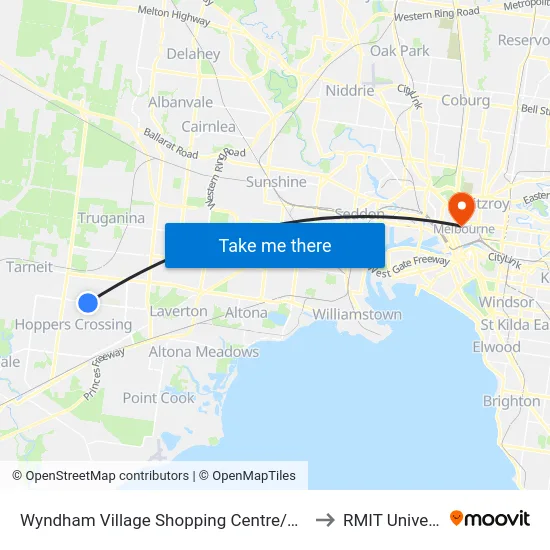 Wyndham Village Shopping Centre/Sayers Rd to RMIT University map
