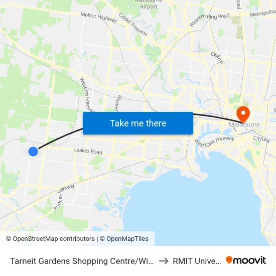 Tarneit Gardens Shopping Centre/Wickford Rd to RMIT University map