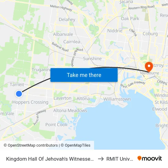 Kingdom Hall Of Jehovah's Witnesses/Tarneit Rd to RMIT University map
