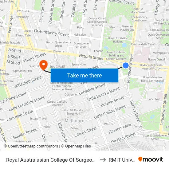 Royal Australasian College Of Surgeons/Victoria Pde to RMIT University map