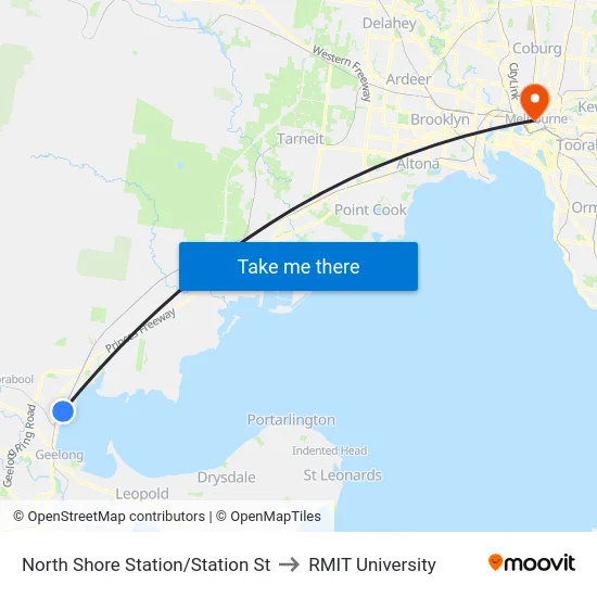North Shore Station/Station St to RMIT University map