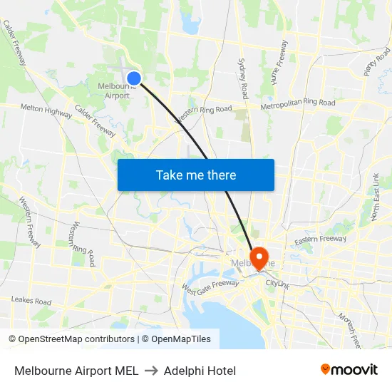 Melbourne Airport MEL to Adelphi Hotel map