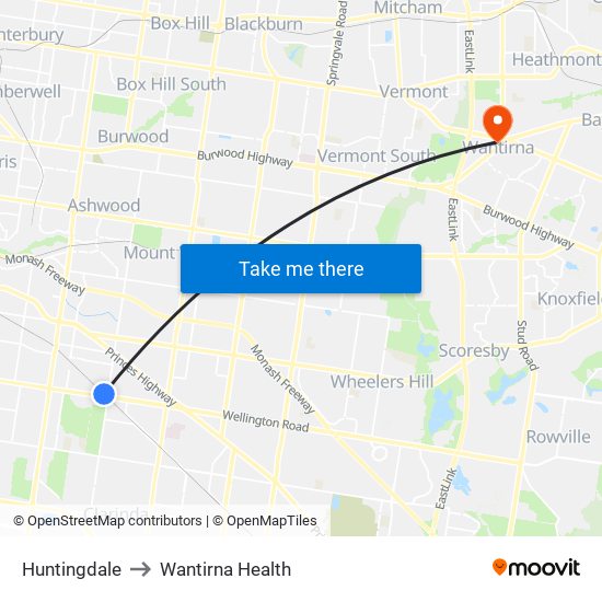 Huntingdale to Wantirna Health map