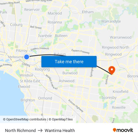 North Richmond to Wantirna Health map