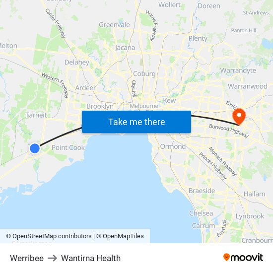 Werribee to Wantirna Health map