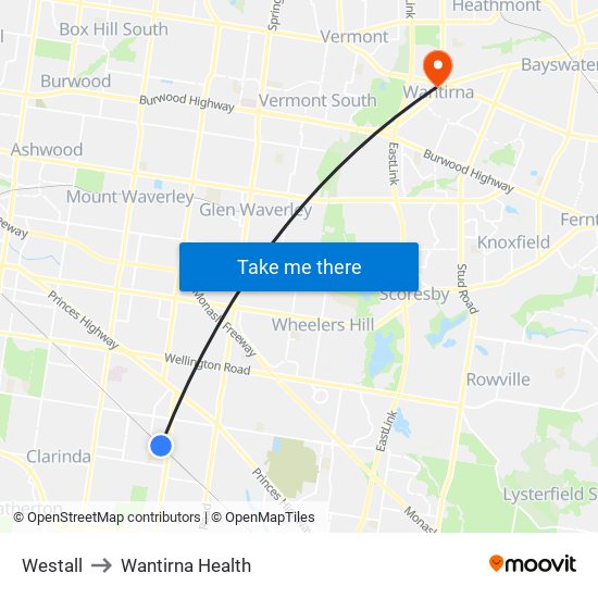 Westall to Wantirna Health map