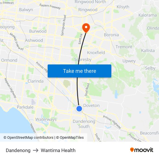 Dandenong to Wantirna Health map