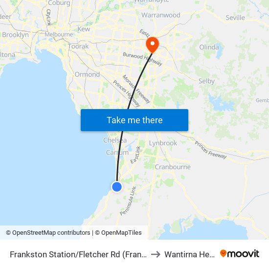 Frankston Station/Fletcher Rd (Frankston) to Wantirna Health map