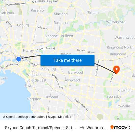 Skybus Coach Terminal/Spencer St (Melbourne City) to Wantirna Health map