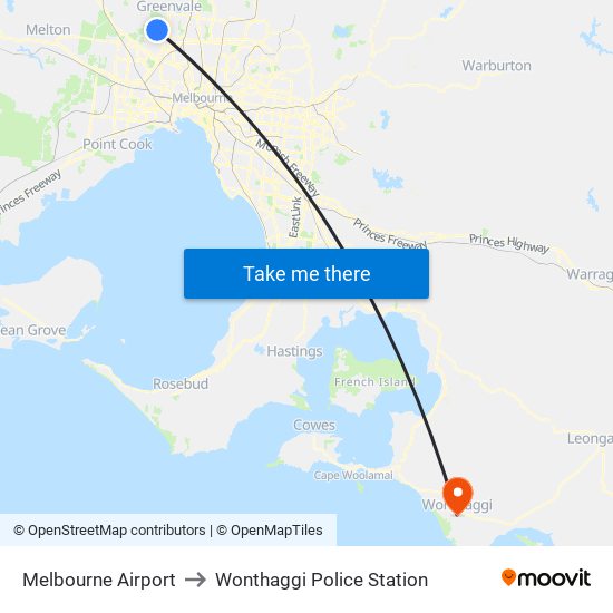 Melbourne Airport to Wonthaggi Police Station map