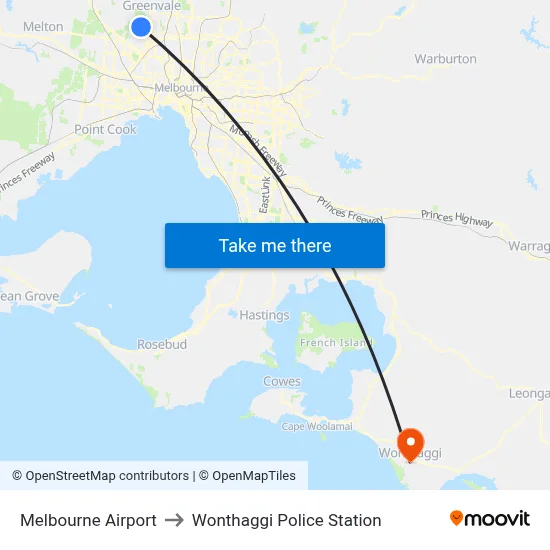 Melbourne Airport to Wonthaggi Police Station map