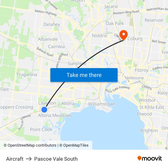 Aircraft to Pascoe Vale South map