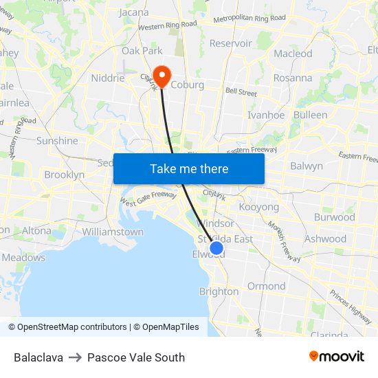 Balaclava to Pascoe Vale South map