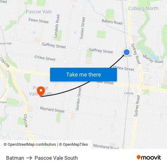 Batman to Pascoe Vale South map