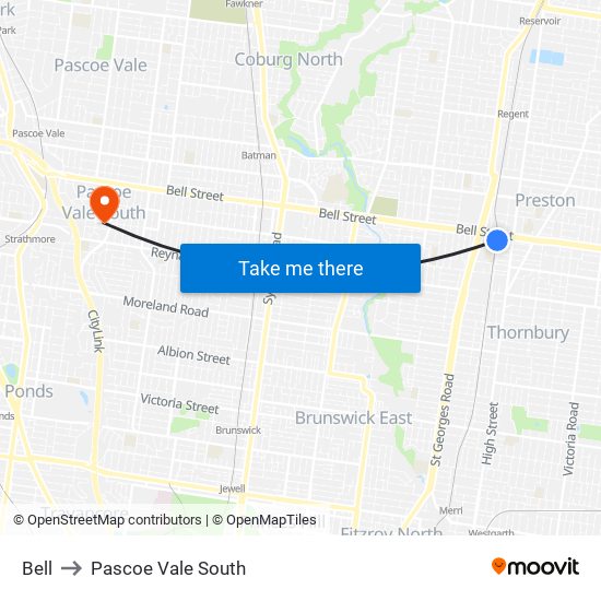 Bell to Pascoe Vale South map