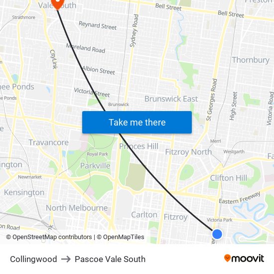 Collingwood to Pascoe Vale South map