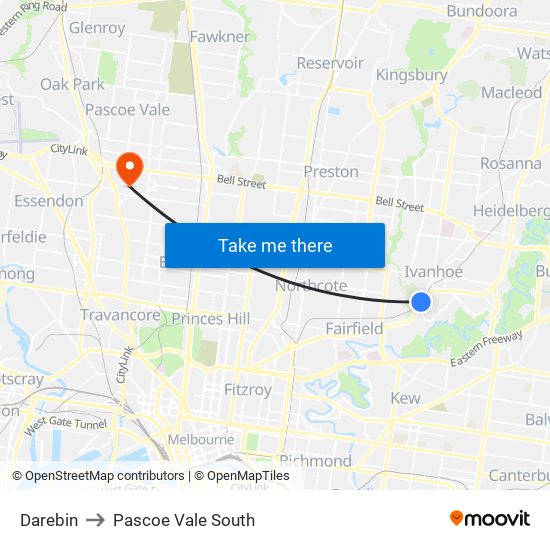 Darebin to Pascoe Vale South map