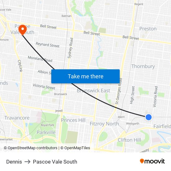 Dennis to Pascoe Vale South map