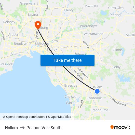 Hallam to Pascoe Vale South map