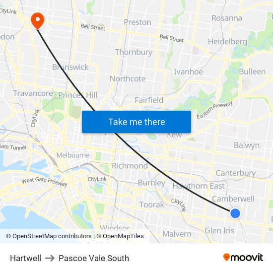 Hartwell to Pascoe Vale South map