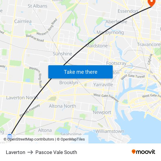 Laverton to Pascoe Vale South map