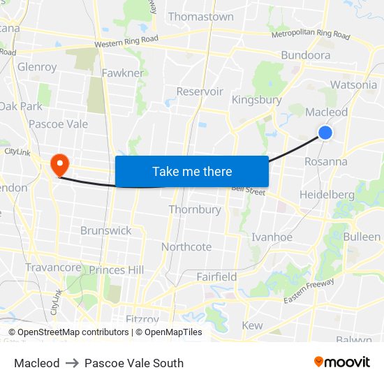 Macleod to Pascoe Vale South map