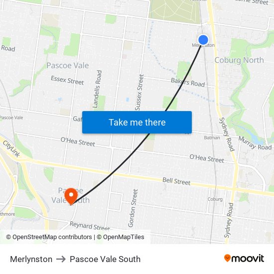 Merlynston to Pascoe Vale South map