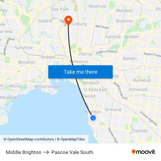 Middle Brighton to Pascoe Vale South map
