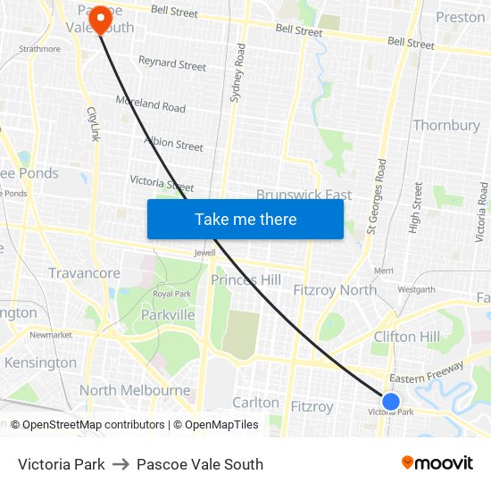 Victoria Park to Pascoe Vale South map