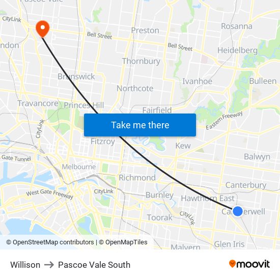 Willison to Pascoe Vale South map