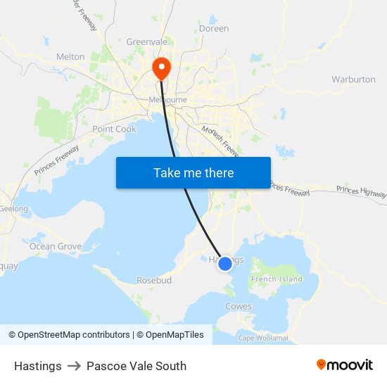 Hastings to Pascoe Vale South map