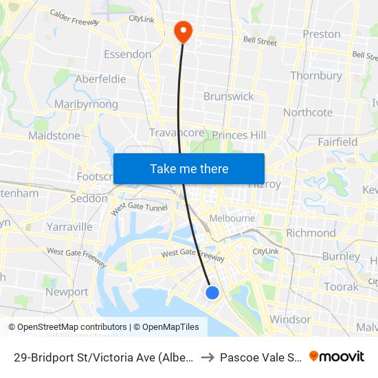 29-Bridport St/Victoria Ave (Albert Park) to Pascoe Vale South map