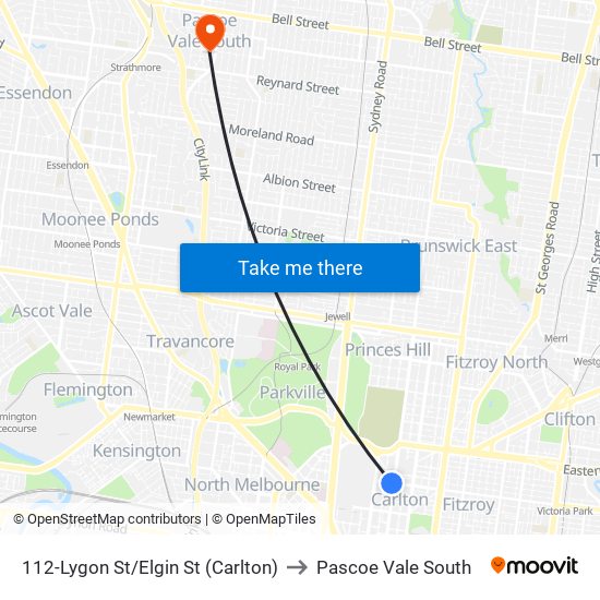 112-Lygon St/Elgin St (Carlton) to Pascoe Vale South map