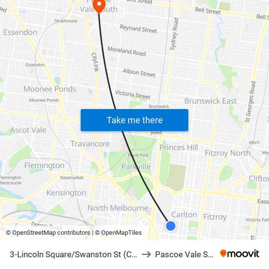 3-Lincoln Square/Swanston St (Carlton) to Pascoe Vale South map