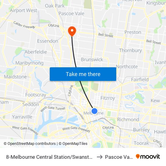 8-Melbourne Central Station/Swanston St (Melbourne City) to Pascoe Vale South map