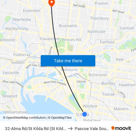 32-Alma Rd/St Kilda Rd (St Kilda) to Pascoe Vale South map