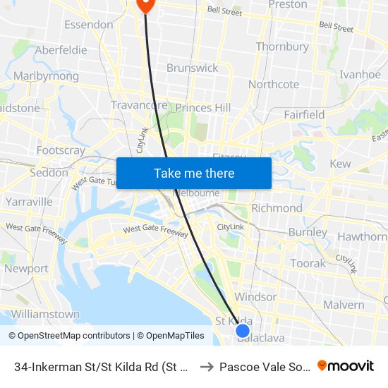 34-Inkerman St/St Kilda Rd (St Kilda) to Pascoe Vale South map