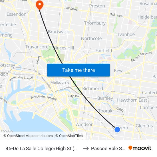 45-De La Salle College/High St (Malvern) to Pascoe Vale South map