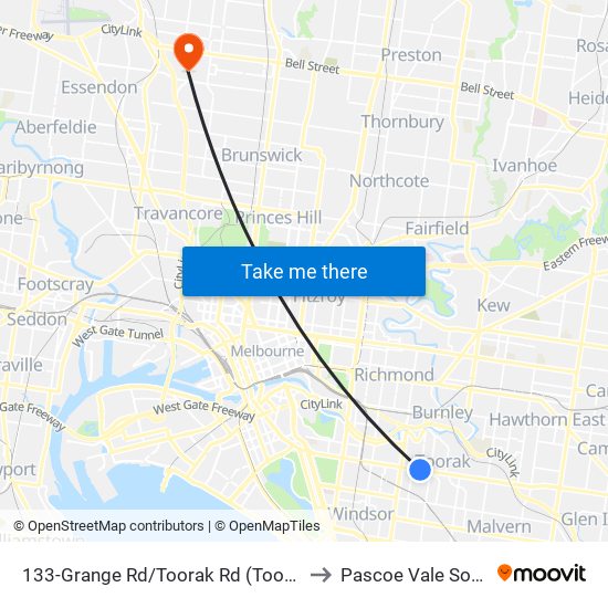 133-Grange Rd/Toorak Rd (Toorak) to Pascoe Vale South map