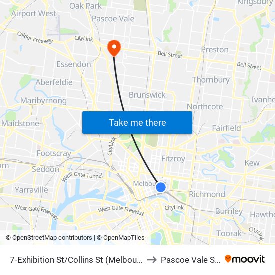 7-Exhibition St/Collins St (Melbourne City) to Pascoe Vale South map